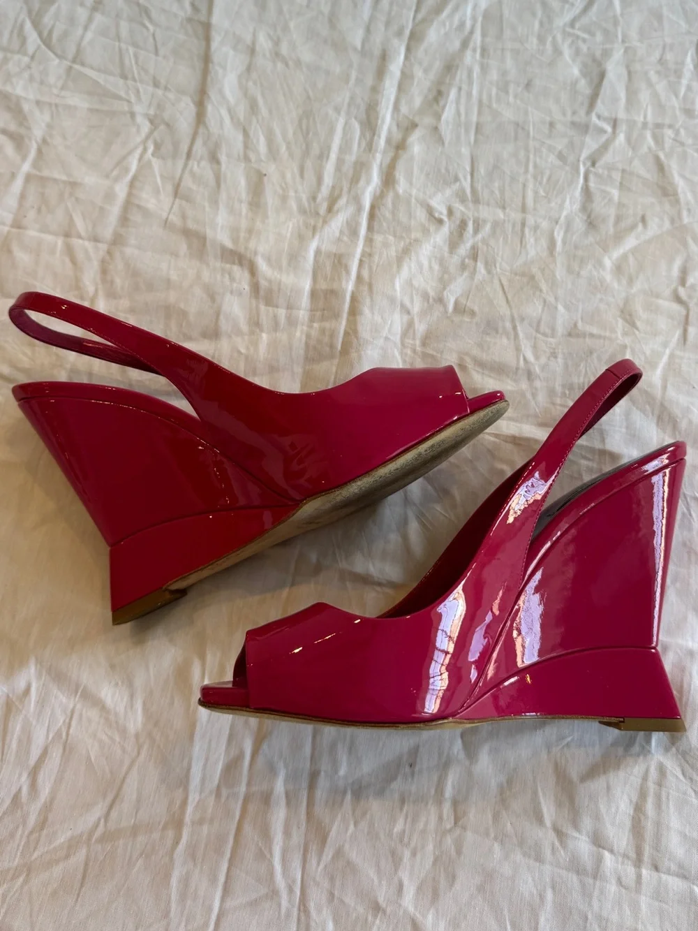 Miu Miu Hot Pink Patent Leather Slingback Wedges